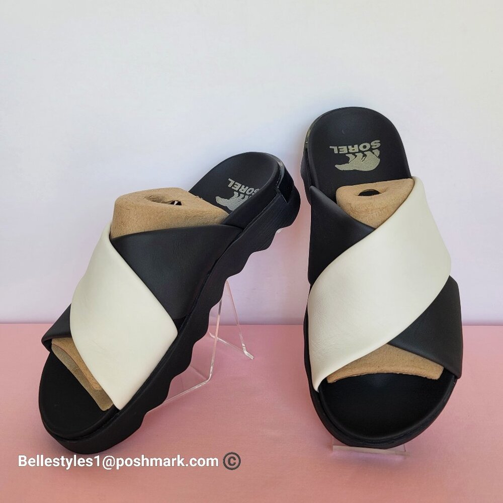 SOREL Viibe Criss-Cross Platform Smooth Leather Women's Slide- Size 8.5 ⭐
